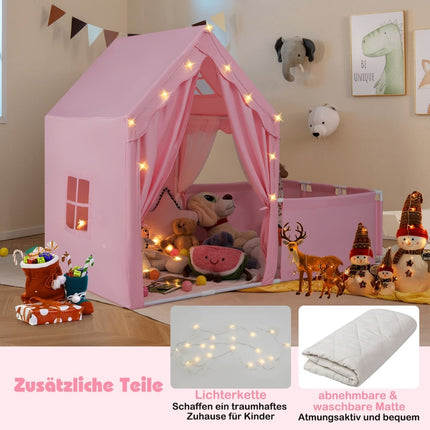Kinder-Spielzelt & Laufgitter mit Lichtern, waschbarer Matte