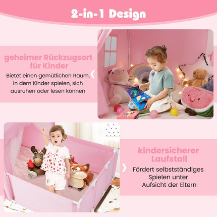Kinder-Spielzelt & Laufgitter mit Lichtern, waschbarer Matte