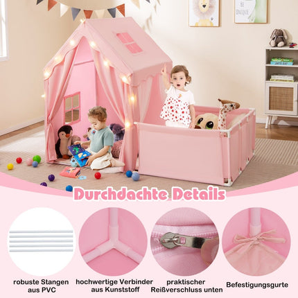 Kinder-Spielzelt & Laufgitter mit Lichtern, waschbarer Matte