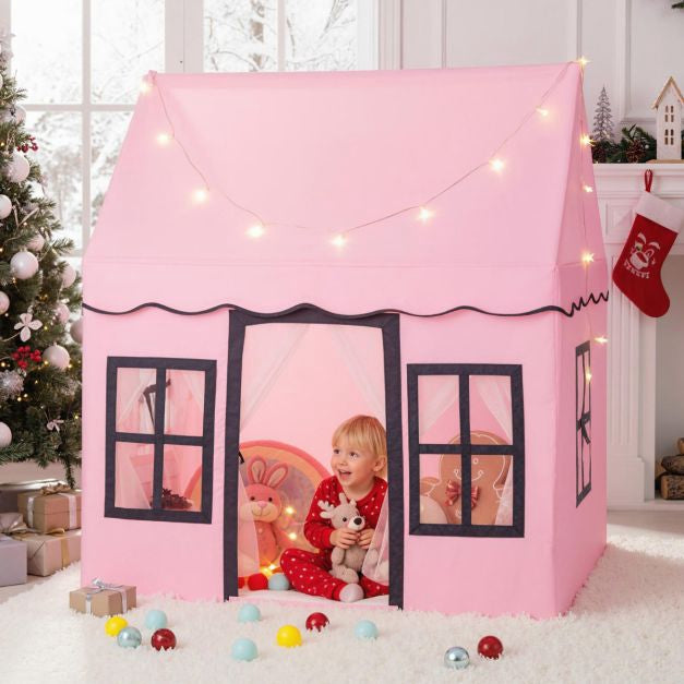Kinder-Spielzelt mit Lichterkette, rutschfester Matte, Rosa