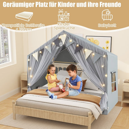 Spielzelt für Kinder mit Vorhängen, Sternenlichtern und Bannern
