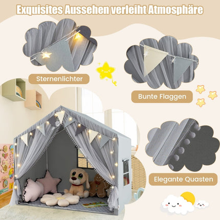 Spielzelt für Kinder mit Vorhängen, Sternenlichtern und Bannern