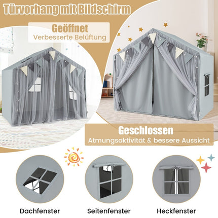 Spielzelt für Kinder mit Vorhängen, Sternenlichtern und Bannern