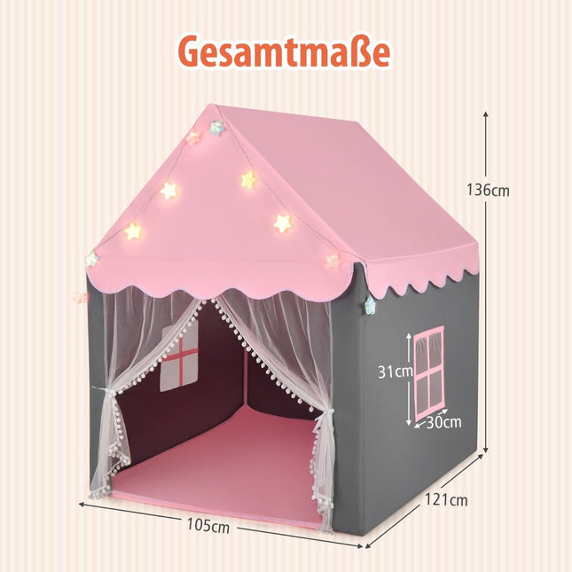 Kinder-Spielzelt mit Sternenlichtern, 105 x 121 x 136 cm, Pink/Grau