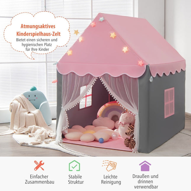 Kinder-Spielzelt mit Sternenlichtern, 105 x 121 x 136 cm, Pink/Grau