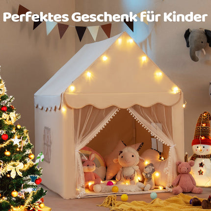 Kinder-Spielzelt mit Sternlichtern, Fenstern und Matte