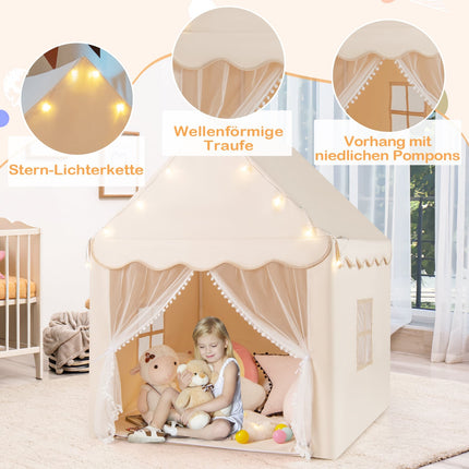 Kinder-Spielzelt mit Sternlichtern, Fenstern und Matte