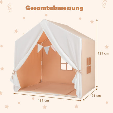 Kids Play Tent with Washable Cotton Mat & Flag Banner