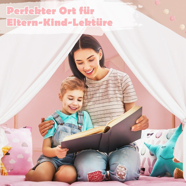 Kinder-Spielzelt mit waschbarer Baumwollmatte & Flaggenbanner