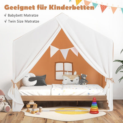 Kids Play Tent with Washable Cotton Mat & Flag Banner