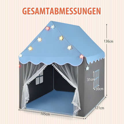 Kinder Spielzelt mit waschbarer Matte, 105x121x136 cm, Blau
