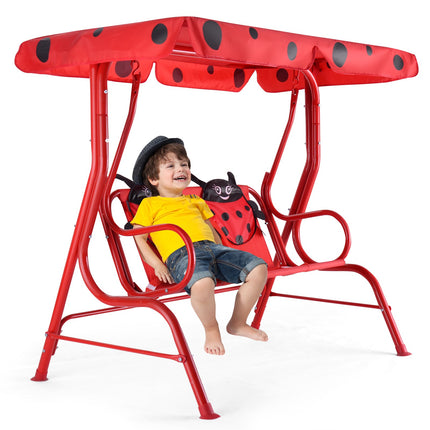 Kids Porch Swing Bench, 2-Seat, Adjustable Canopy