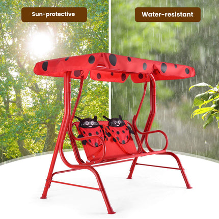 Kids Porch Swing Bench, 2-Seat, Adjustable Canopy