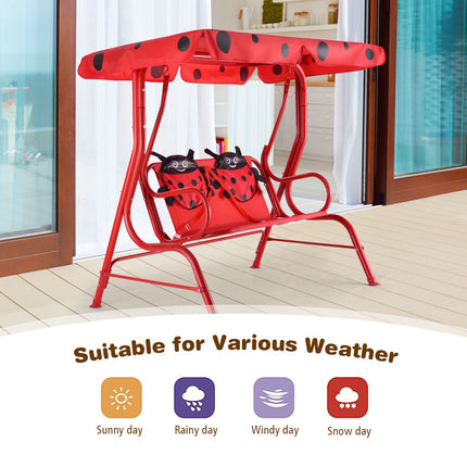 Kids Porch Swing Bench, 2-Seat, Adjustable Canopy