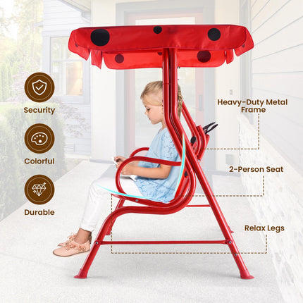 Kids Porch Swing Bench, 2-Seat, Adjustable Canopy