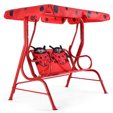 Kids Porch Swing Bench, 2-Seat, Adjustable Canopy
