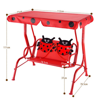 Kids Porch Swing Bench, 2-Seat, Adjustable Canopy
