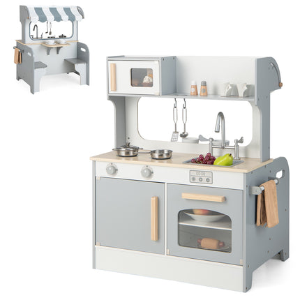 Kinder-Spielküche – doppelseitig, 2-Sitzer-Café, Grau