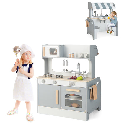 Kinder-Spielküche – doppelseitig, 2-Sitzer-Café, Grau