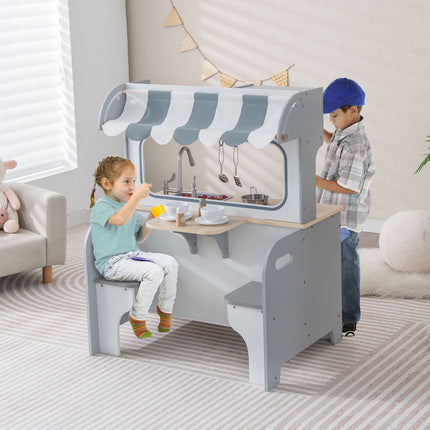 Kinder-Spielküche – doppelseitig, 2-Sitzer-Café, Grau