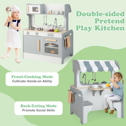 Kinder-Spielküche – doppelseitig, 2-Sitzer-Café, Grau