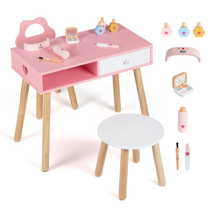 Kinder Spiel-Nagelstudio-Set – Holztisch, Stuhl, Hocker
