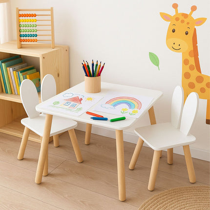 Kids' Rabbit Ear Table and Chair Set – MDF & Pine Wood