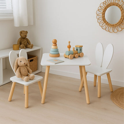 Kids' Rabbit Ear Table and Chair Set – MDF & Pine Wood
