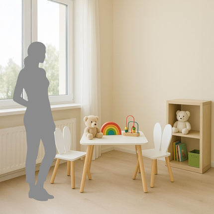 Kids' Rabbit Ear Table and Chair Set – MDF & Pine Wood