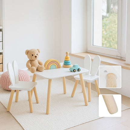 Kids' Rabbit Ear Table and Chair Set – MDF & Pine Wood