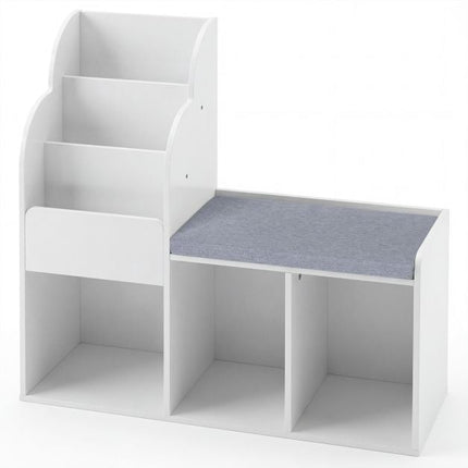 Kids Reading Nook Bench Bookcase, 3 Cubbies, White