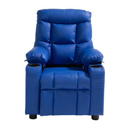 Kids Recliner Chair, PU Leather, Cup Holders, Footrest, Blue