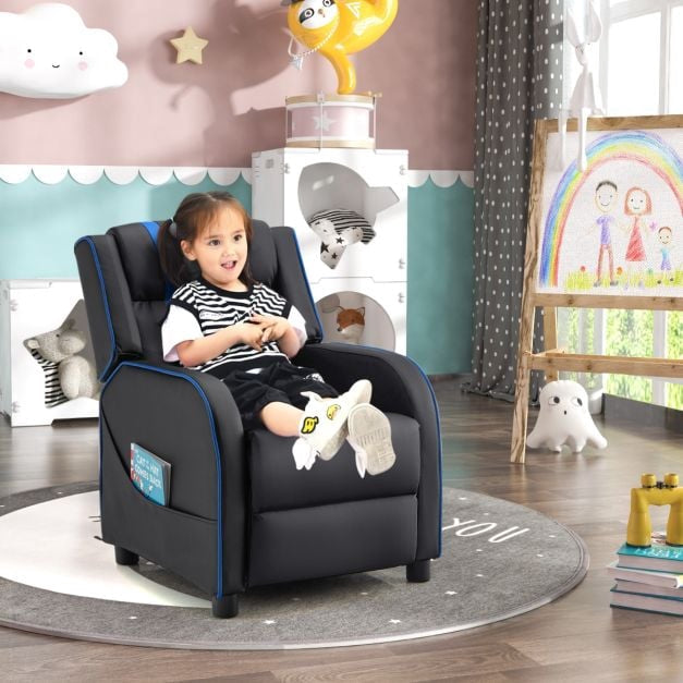Kinderliegesessel mit Fußstütze, Seitentaschen, Blau