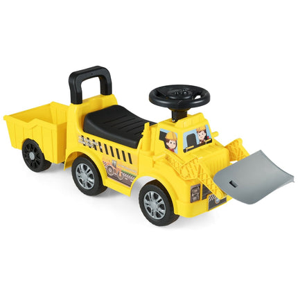 Kinder-Aufsitzauto mit Anhänger und Schaufel, Gelb, Stauraum