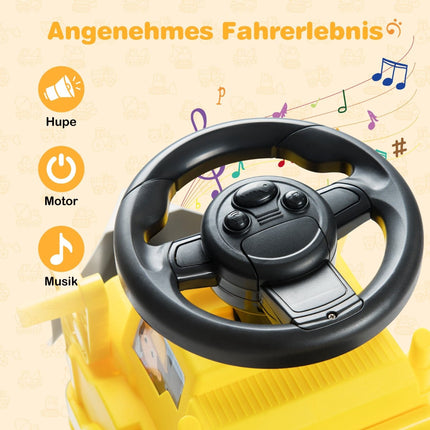 Kinder-Aufsitzauto mit Anhänger und Schaufel, Gelb, Stauraum