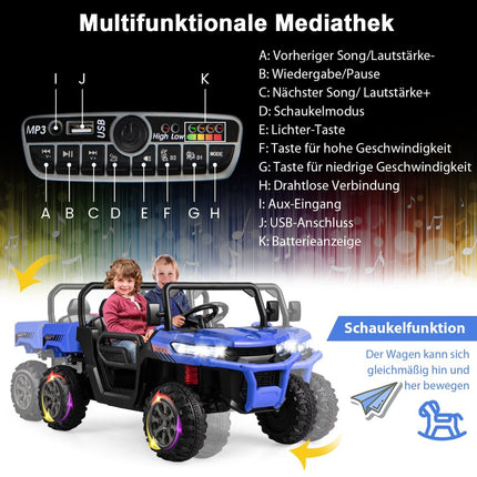Dětský elektrický sklápěč s dálkovým ovládáním, 2 sedadla, modrý
