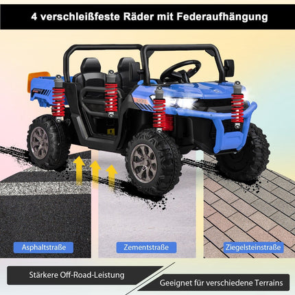 Dětský elektrický sklápěč s dálkovým ovládáním, 2 sedadla, modrý