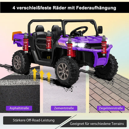 Dětský elektrický sklápěč s dálkovým ovládáním, 2 sedadla, fialový