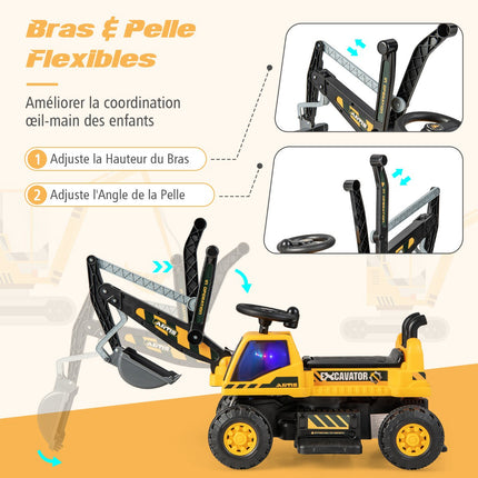 Kids Ride-On Excavator 6V, Rotating Seat, Music