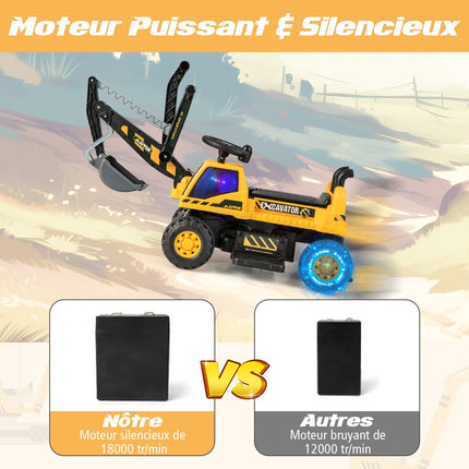 Kids Ride-On Excavator 6V, Rotating Seat, Music