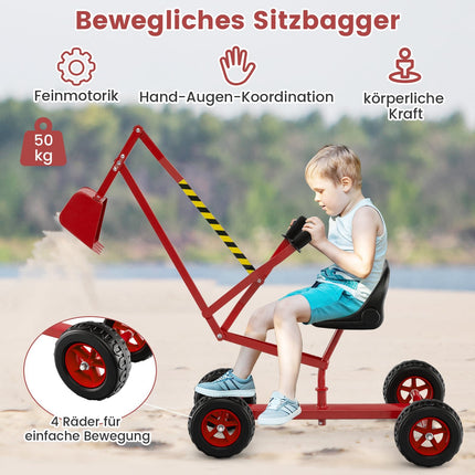 Kinder-Aufsitzbagger mit um 360° drehbarem Sitz, Rot