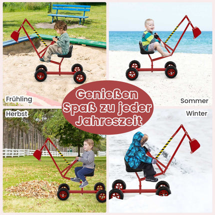 Kinder-Aufsitzbagger mit um 360° drehbarem Sitz, Rot