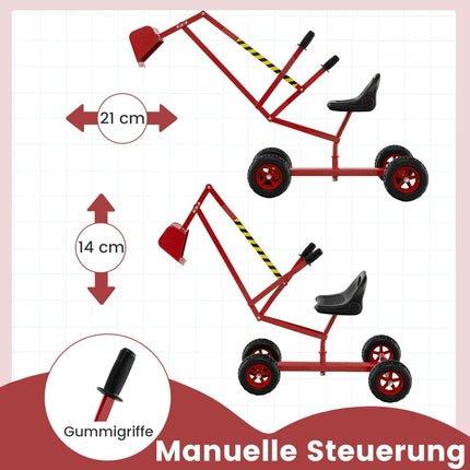 Kinder-Aufsitzbagger mit um 360° drehbarem Sitz, Rot
