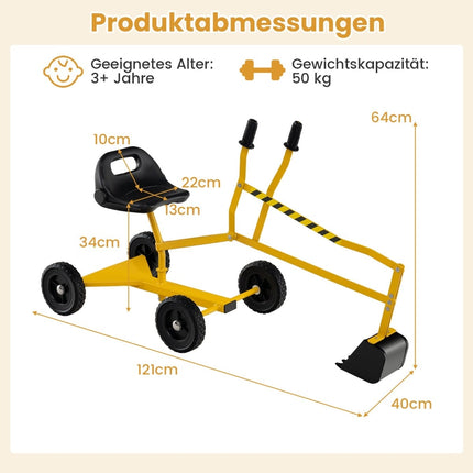 Kids Ride-On Excavator with 360 Rotating Seat, Yellow