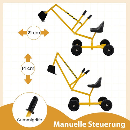 Kids Ride-On Excavator with 360 Rotating Seat, Yellow