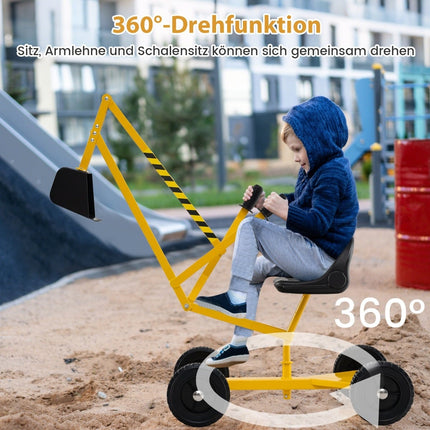 Kids Ride-On Excavator with 360 Rotating Seat, Yellow