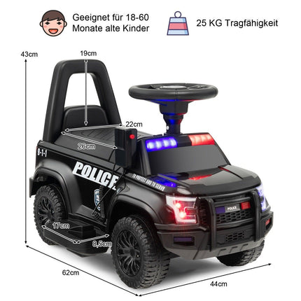 Kinder-Aufsitz-Polizeiauto mit Megafon, 6V Batterie, Schwarz