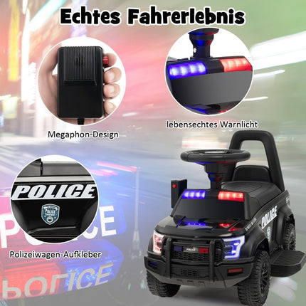 Kinder-Aufsitz-Polizeiauto mit Megafon, 6V Batterie, Schwarz