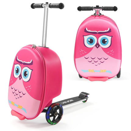 Kids Ride-On Scooter Suitcase, Flashing Wheels, 20-Inch 20L, Pink