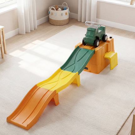 Kids Ride-On Toy with Storage & Race Tracks – Rustic Brown